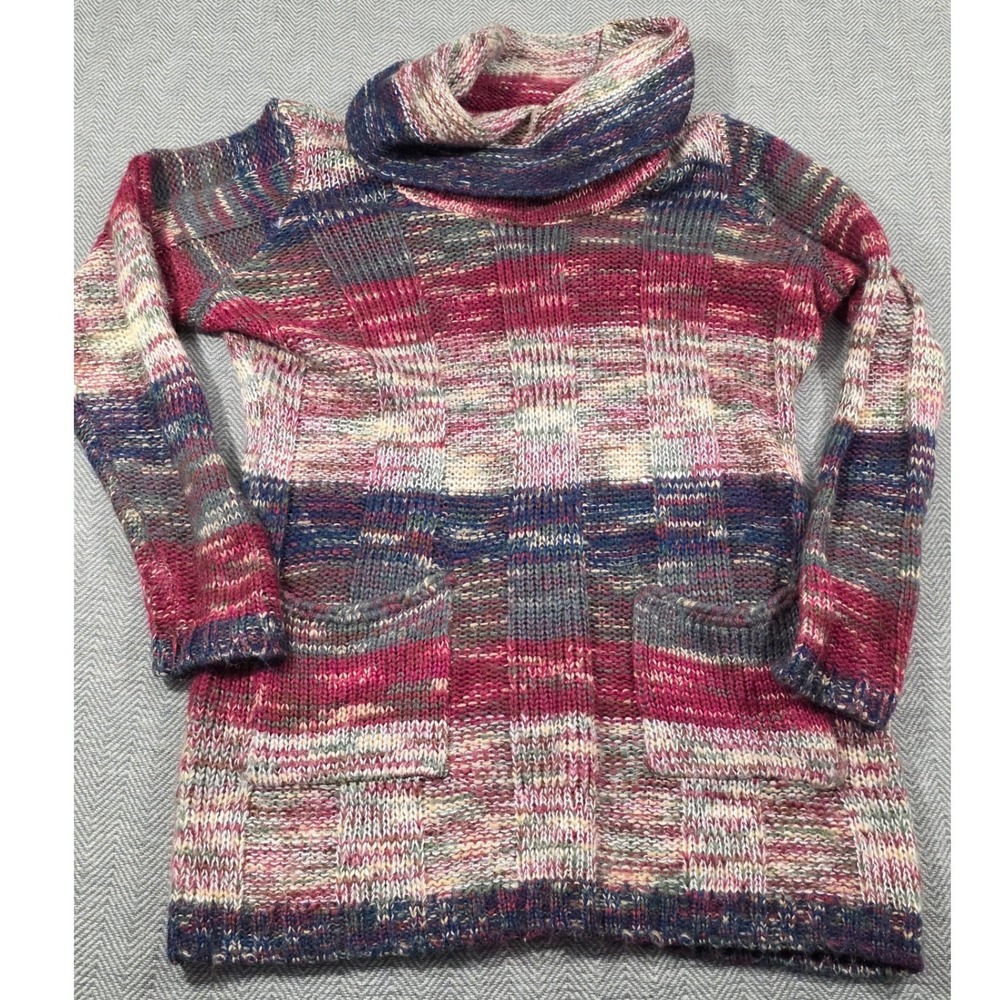 Bobbie Brooks Plus Size 1X Tunic Sweater Cowl Neck Space Dye Knit Pockets Multi